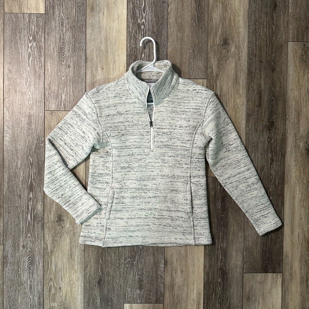 Women’s Columbia Quarter Zip White Grey Fleece Jacket Sweater XS